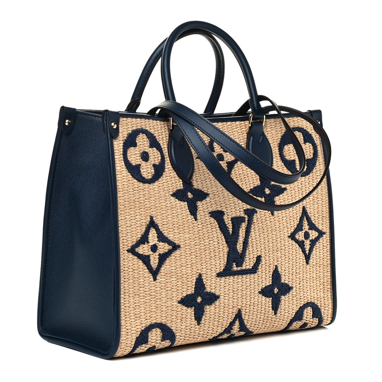 Raffia Calfskin Monogram Giant Onthego MM Blue