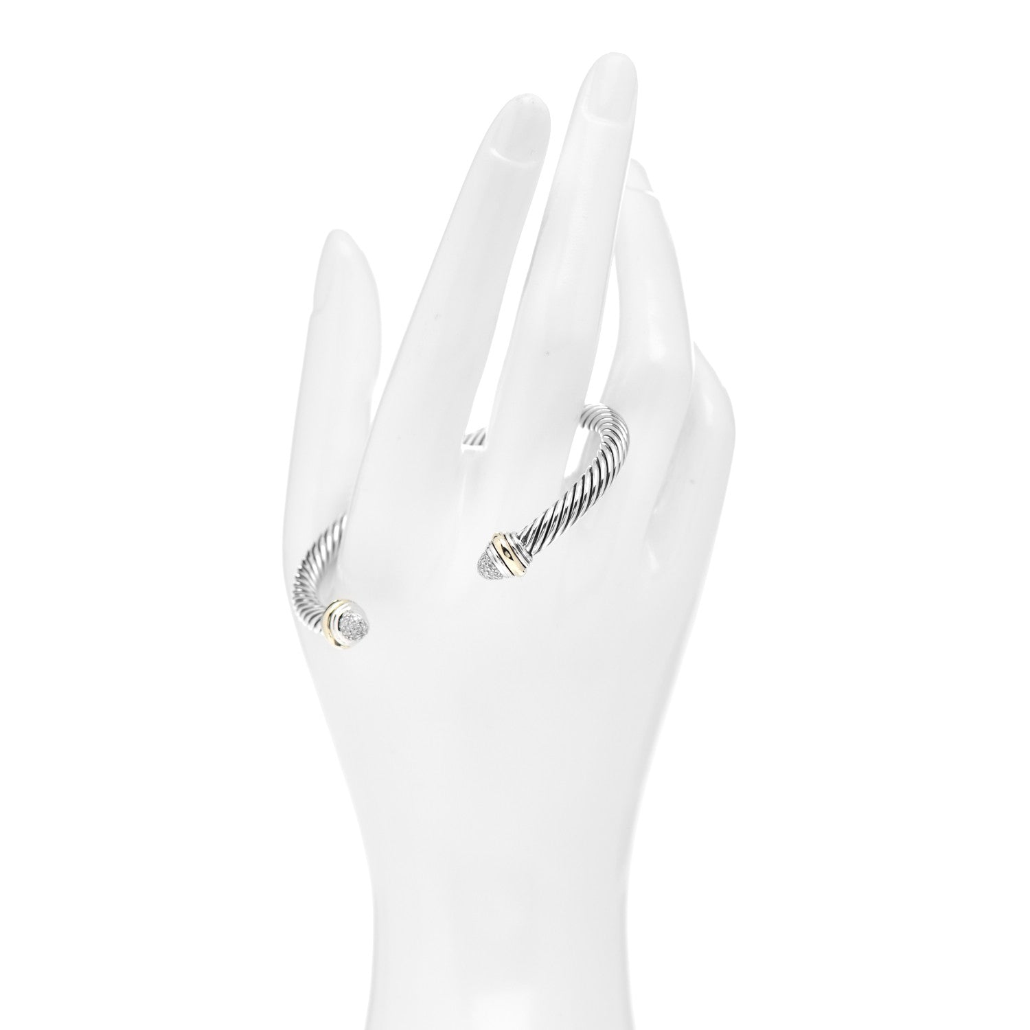 David Yurman Sterling Silver 14K Yellow Gold Diamond 5mm Cable Classics Bracelet 2 of 4