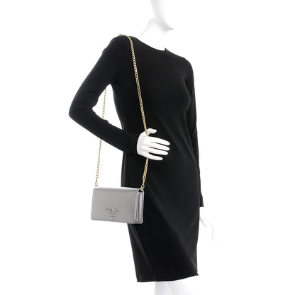 Prada Metallic Saffiano Lux Chain Wallet Cromo 2 of 6