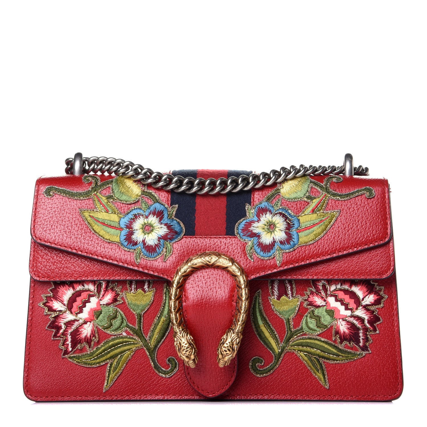 Gucci Calfskin Web Floral Embroidered Small Dionysus Shoulder Bag Hibiscus Red 1 of 9