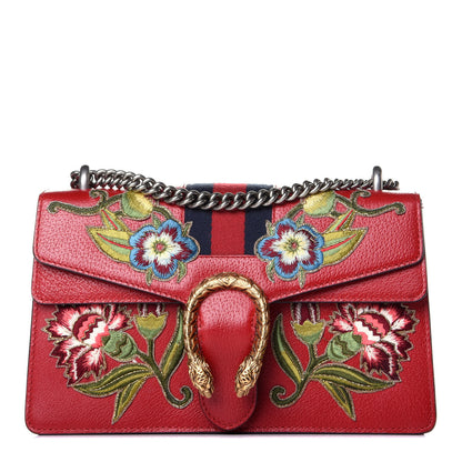 Gucci Calfskin Web Floral Embroidered Small Dionysus Shoulder Bag Hibiscus Red 1 of 9