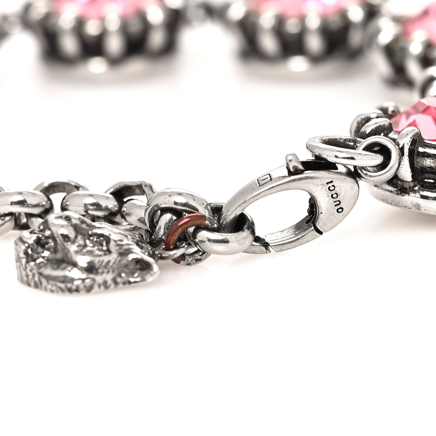 Crystal Metal Feline Bracelet Silver Pink