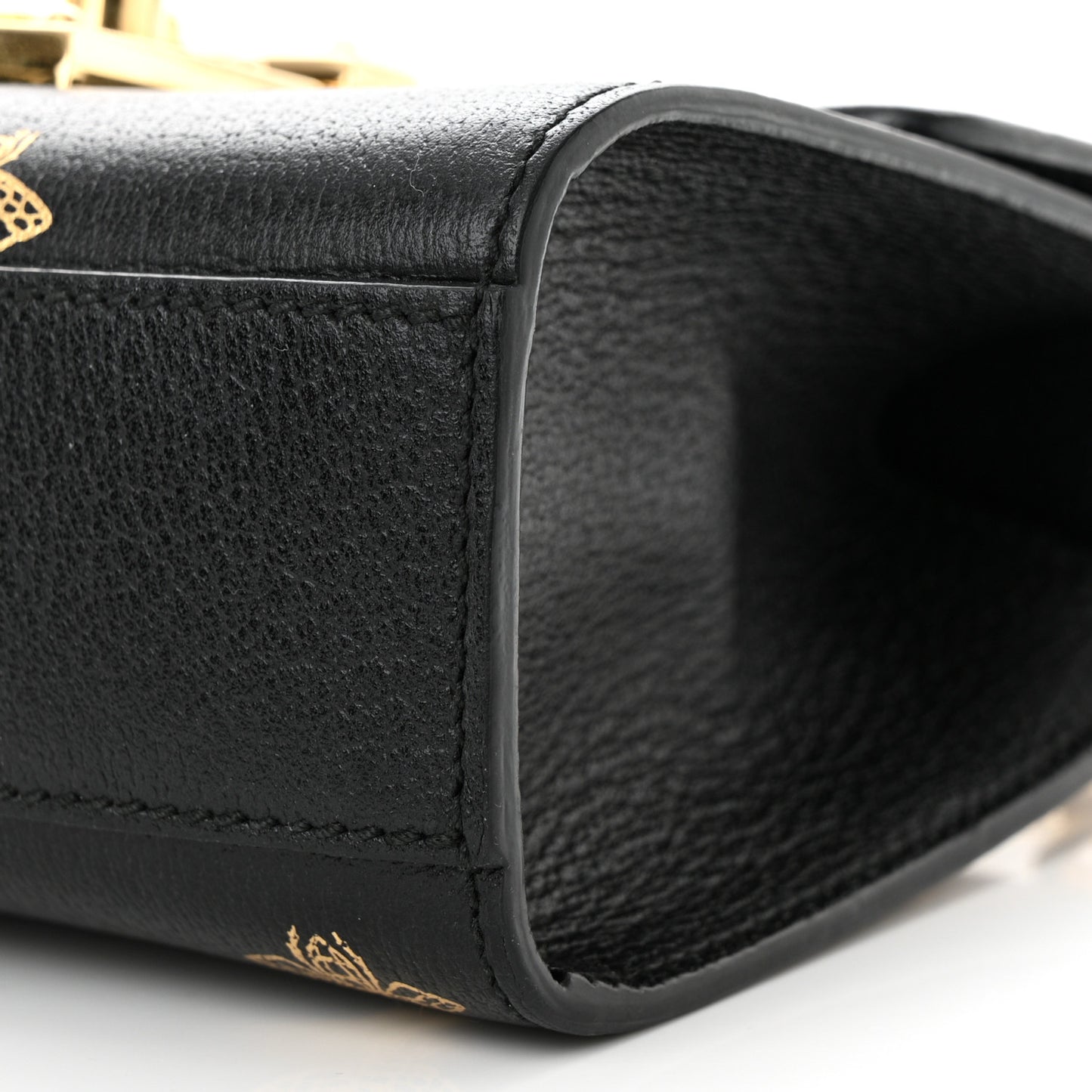 Grained Calfskin Bee Star Small Padlock Shoulder Bag Black