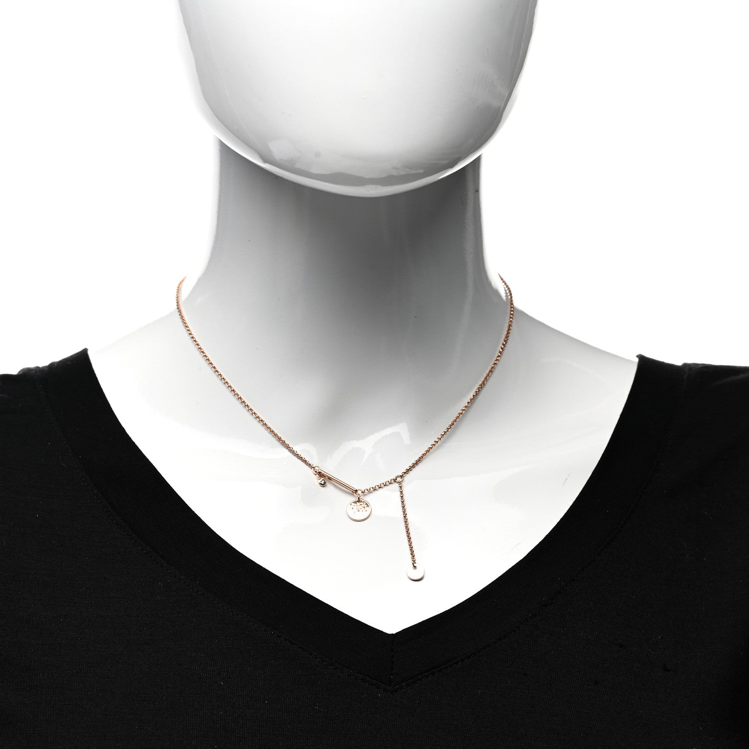 Hermes 18K Rose Gold Diamond PM Ex-Libris Pendant Necklace 2 of 5