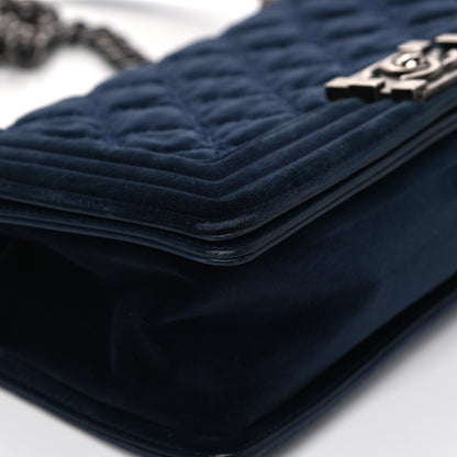 Chanel Velvet Tweed Quilted Medium Boy Flap Dark Navy Blue 7 of 17