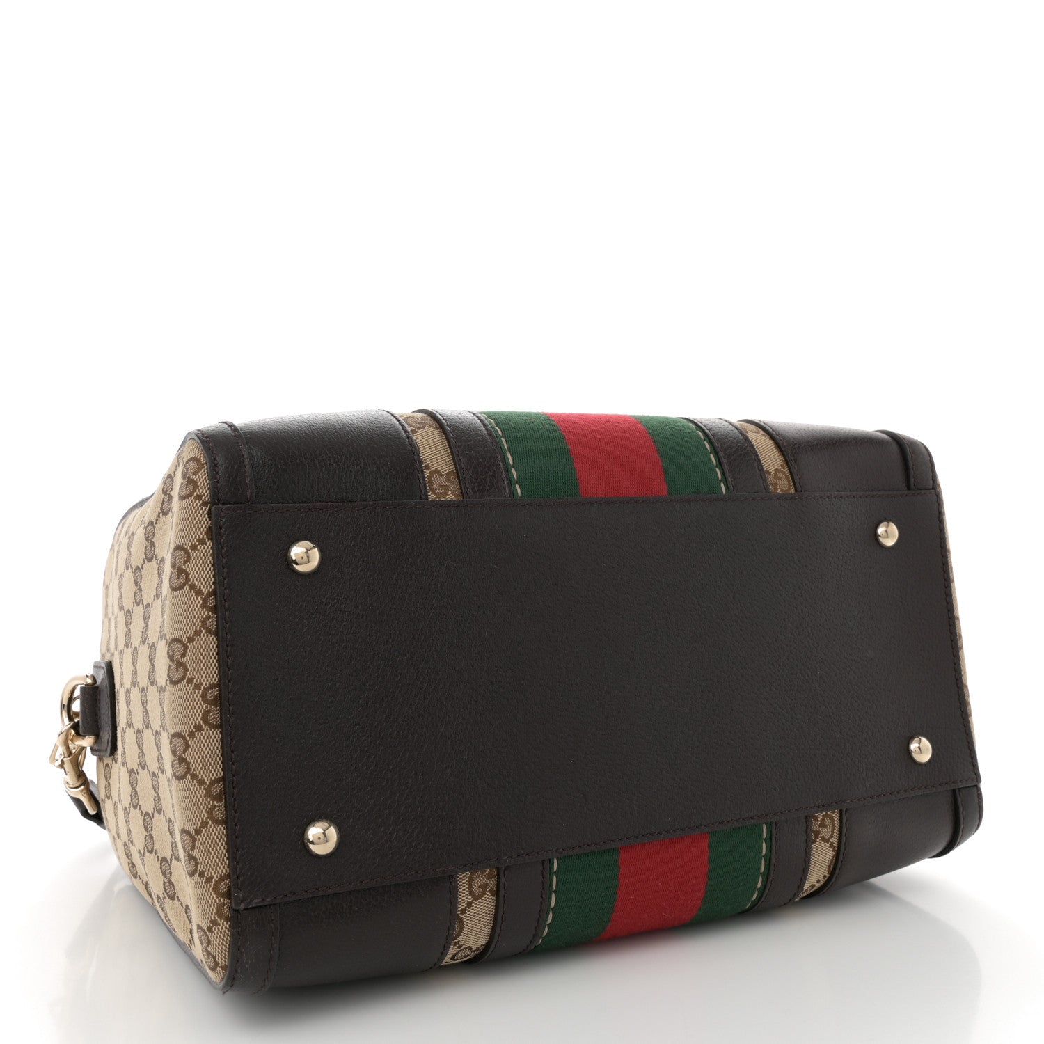 Gucci Monogram Vintage Web Medium Webby Bee Boston Dark Brown 4 of 10