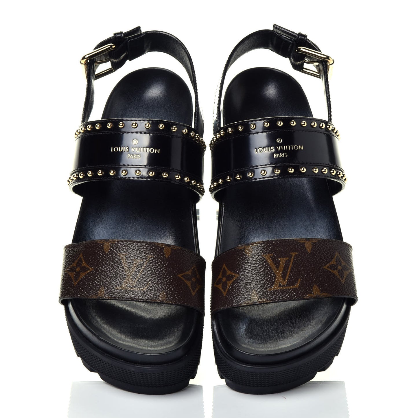 Calfskin Monogram Laureate Platform Sandals 36 Black