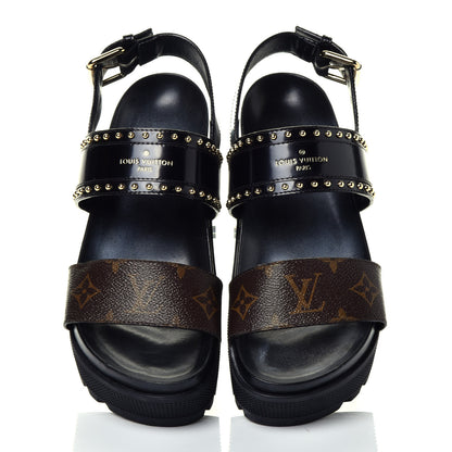 Louis Vuitton Calfskin Monogram Laureate Platform Sandals 36 Black 5 of 10