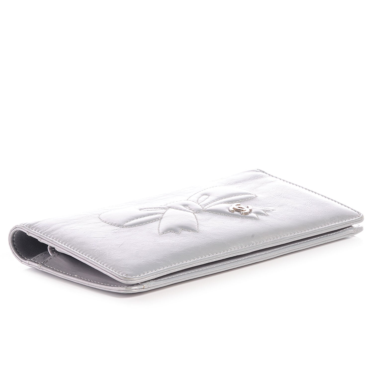 Chanel Leather CC Bow Wallet Metallic Silver 4 of 8