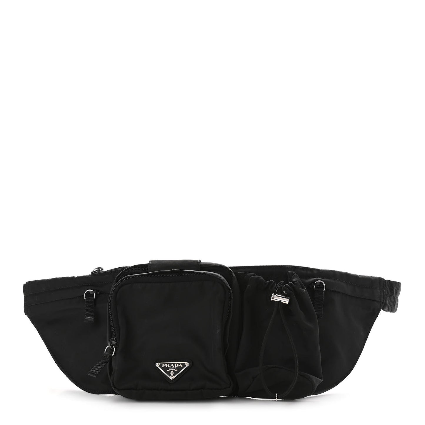 Nylon Metal Triple Pocket Belt Bag Black