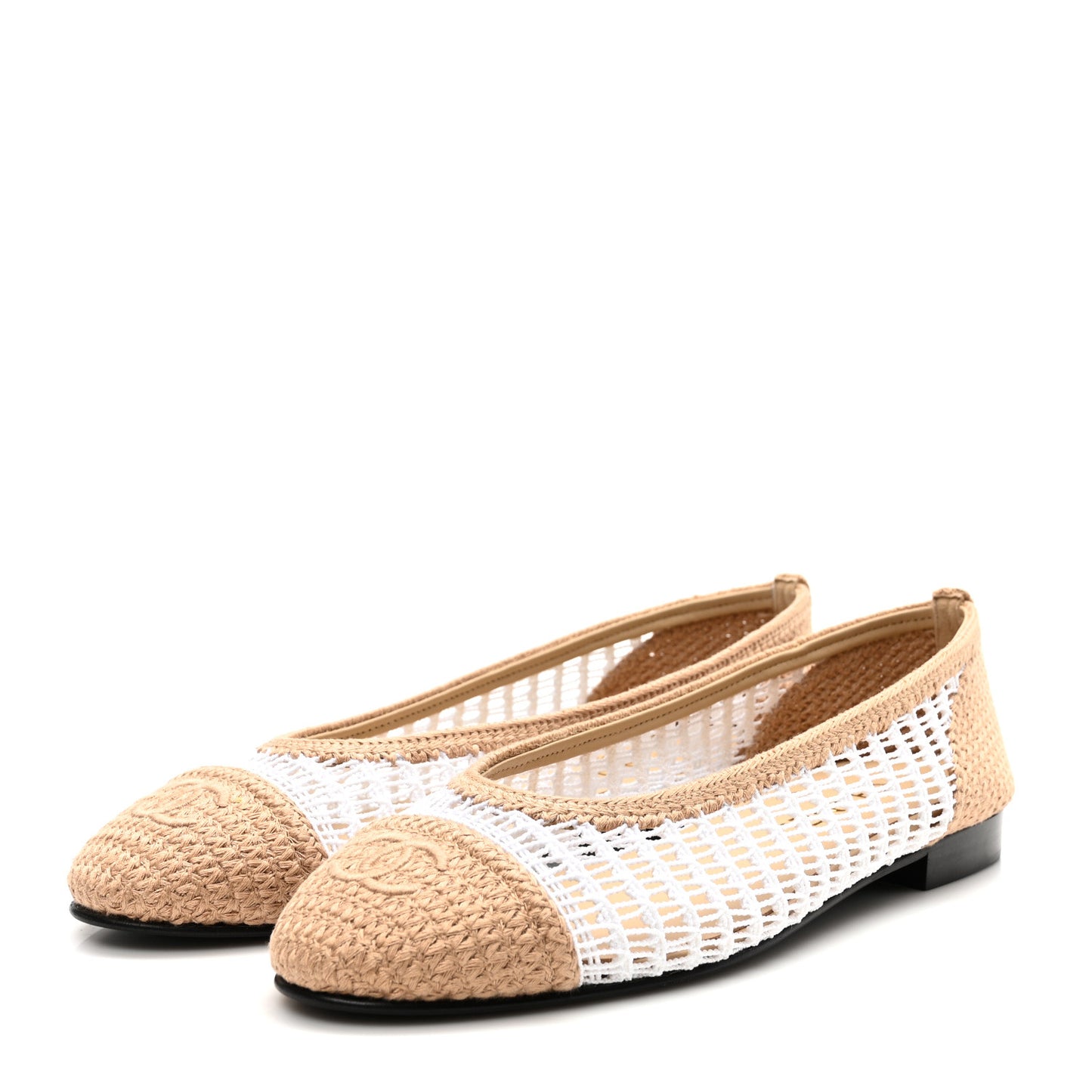 Raffia CC Cap Toe Ballerina Flats 39.5 White Beige