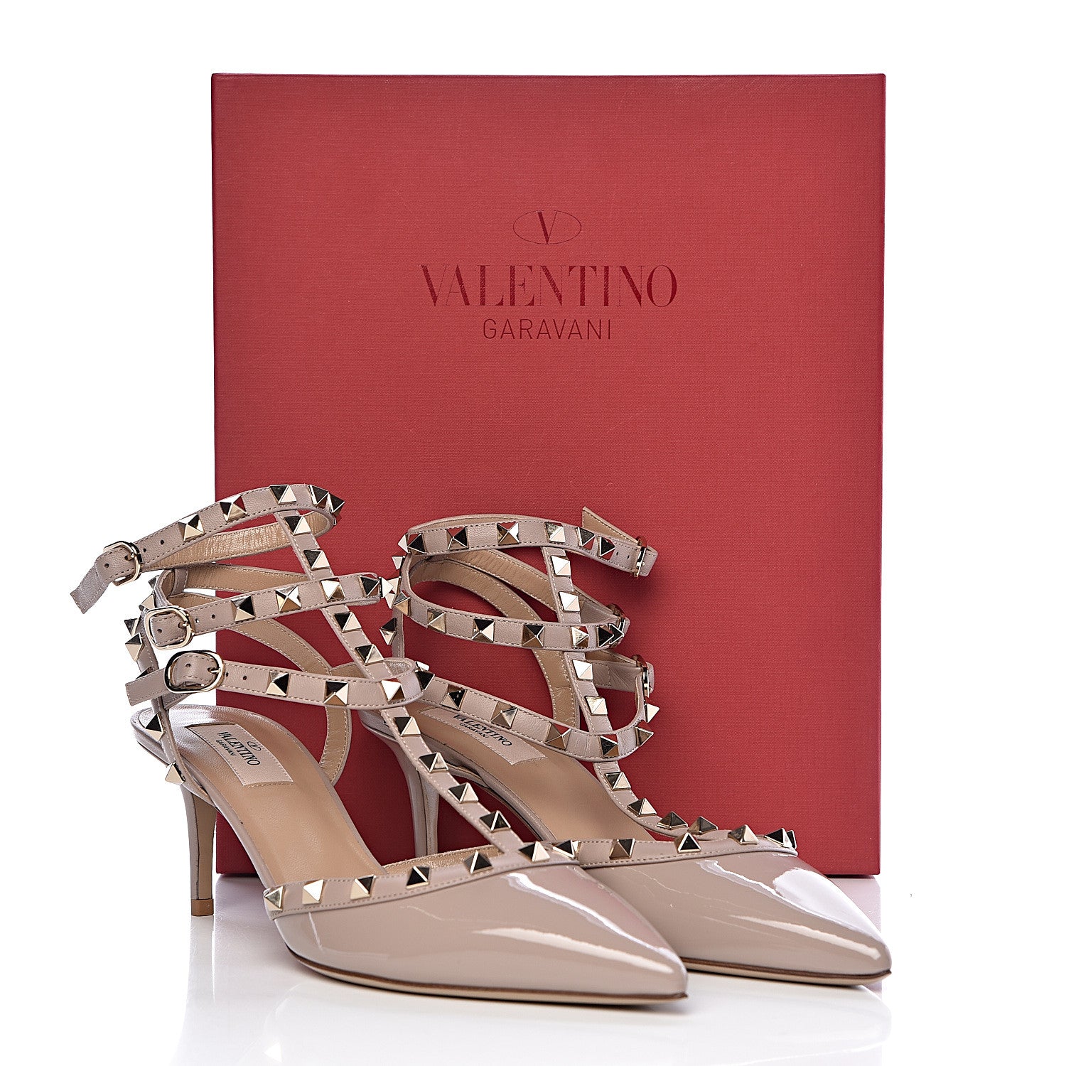 Valentino Garavani Patent Nappa Rockstud Ankle Strap 65mm Pumps 40.5 Poudre 10 of 10