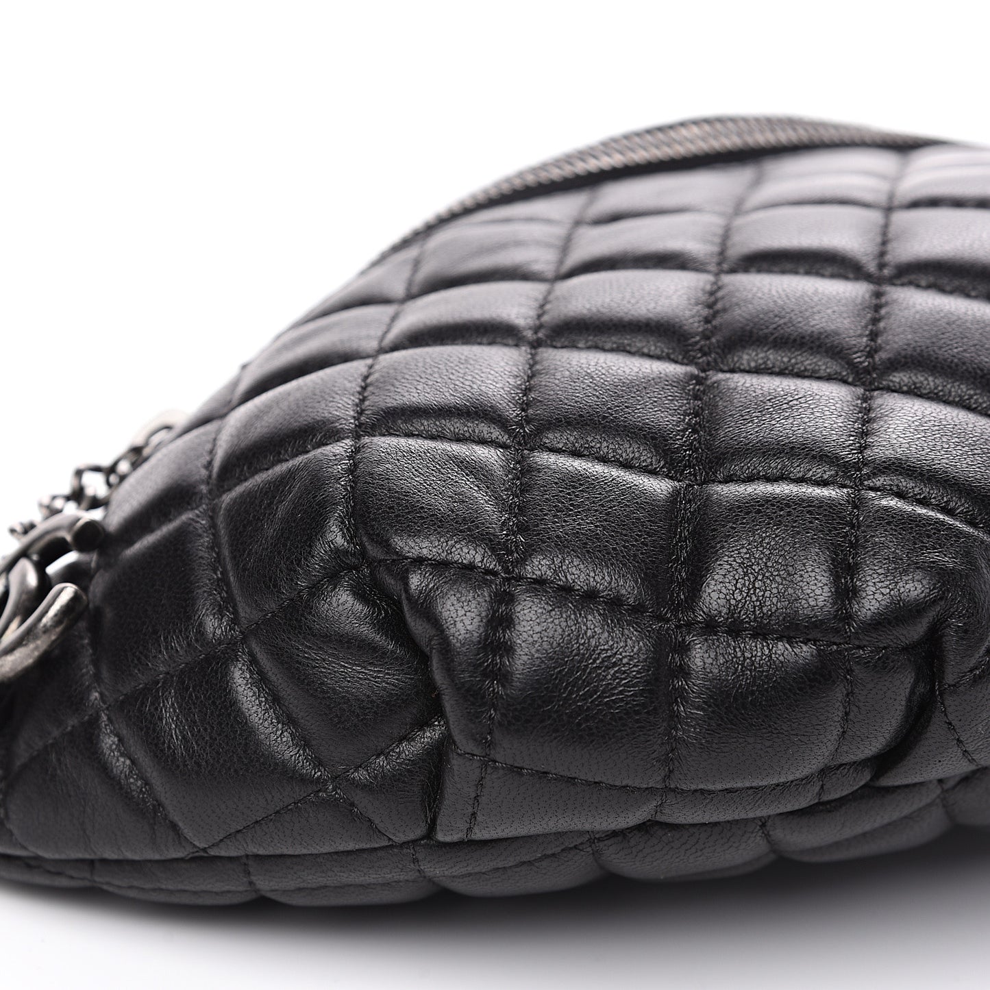 Lambskin Quilted Banane Waist Bag Fanny Pack Black