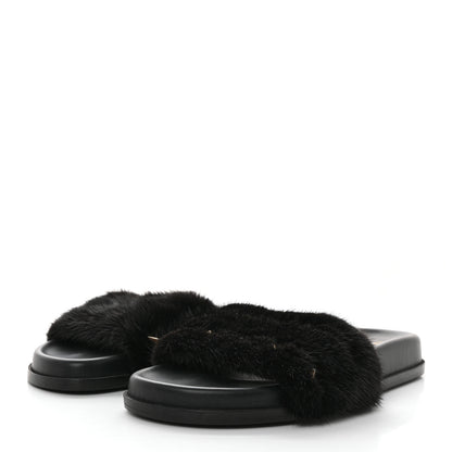 Valentino Garavani Mink Fur Rockstud Slide Sandals 36 Black 3 of 7