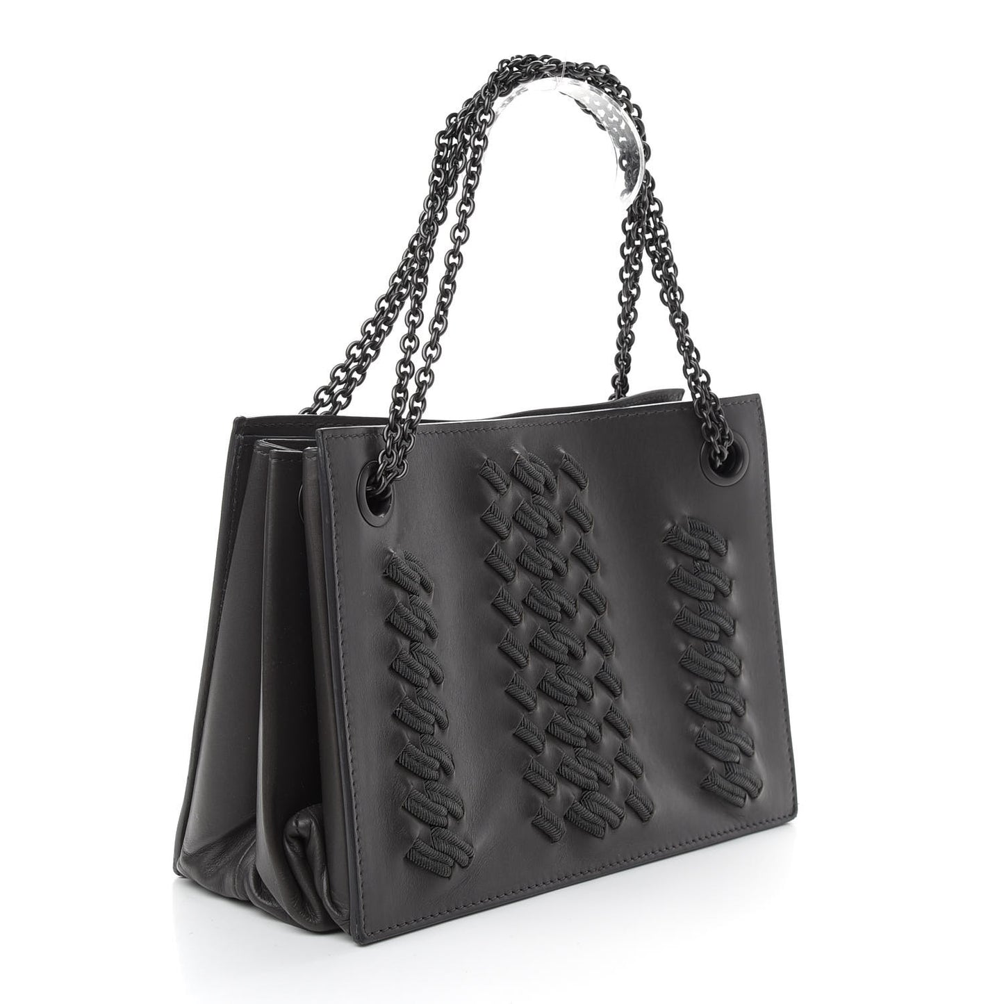 Smooth Calfskin Silk Woven Chain Tote Bag Grey