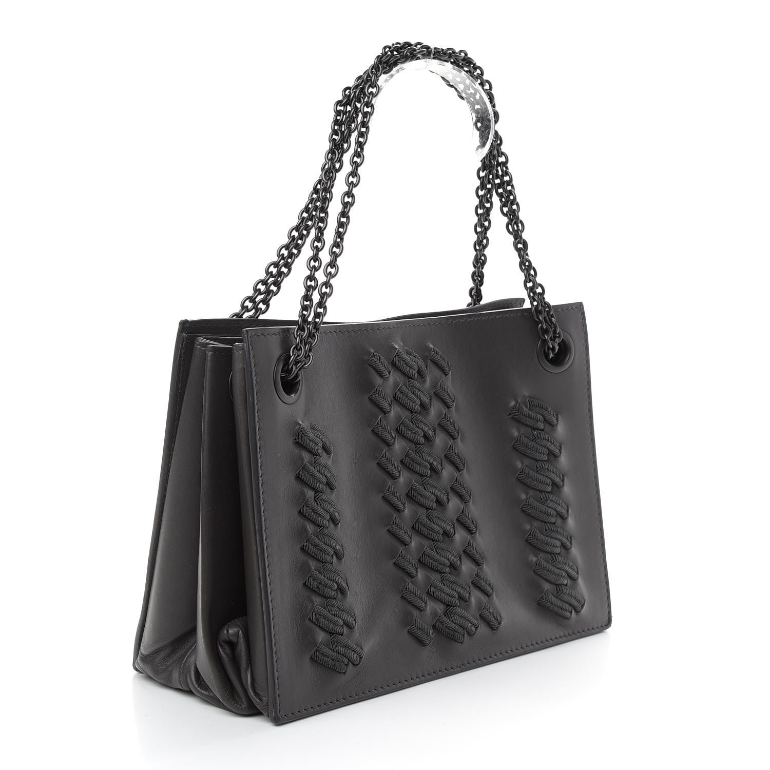 Bottega Veneta Smooth Calfskin Silk Woven Chain Tote Bag Grey 3 of 8