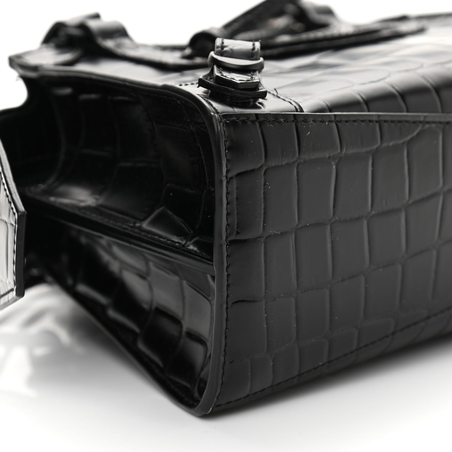 Semi Shiny Calfskin Crocodile Embossed Neo Classic Black Hardware Mini City Black