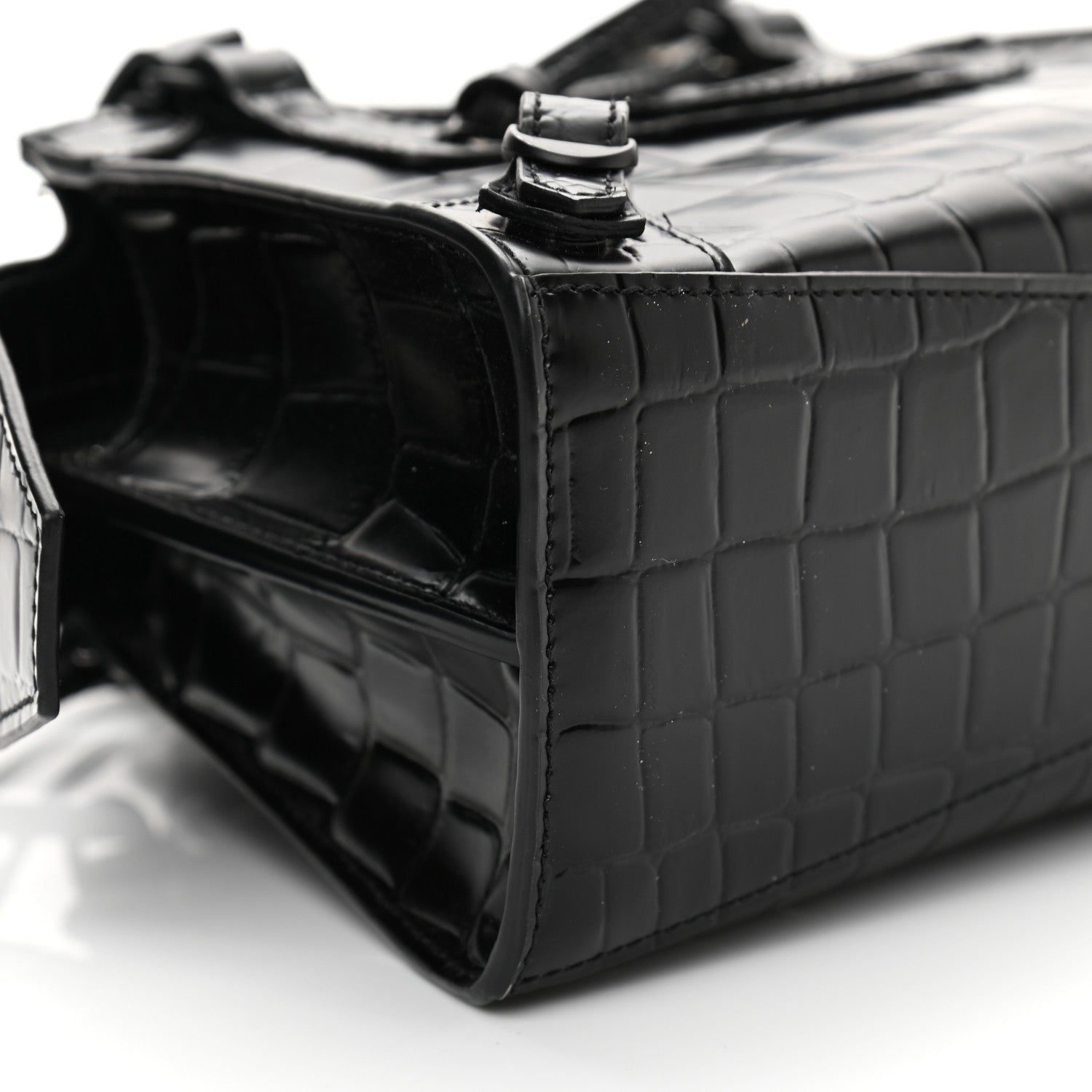 Balenciaga Semi Shiny Calfskin Crocodile Embossed Neo Classic Black Hardware Mini City Black 8 of 11