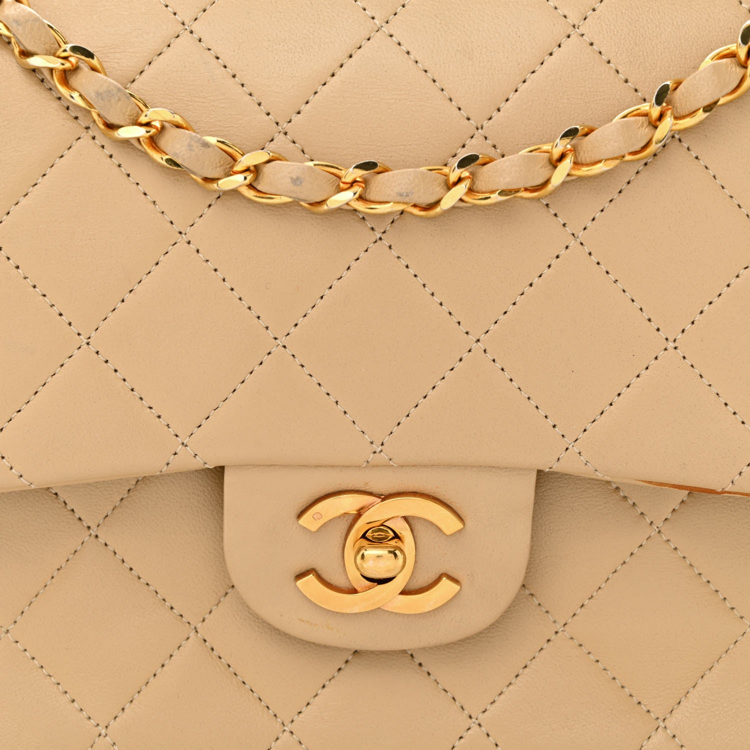 Chanel Lambskin Quilted Medium Double Flap Beige 9 of 18