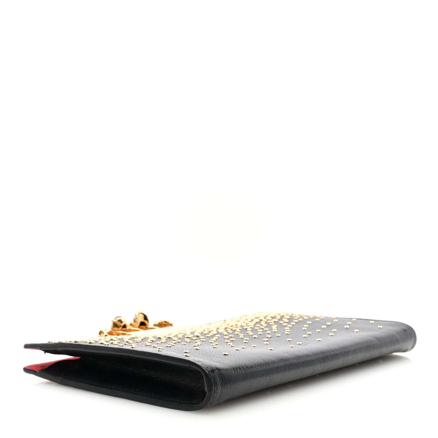 Calfskin Studded Knuckle Flat Clutch Black Gold