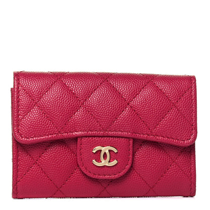 Chanel Caviar Quilted Flap Card Holder Wallet Dark Pink 1 of 7