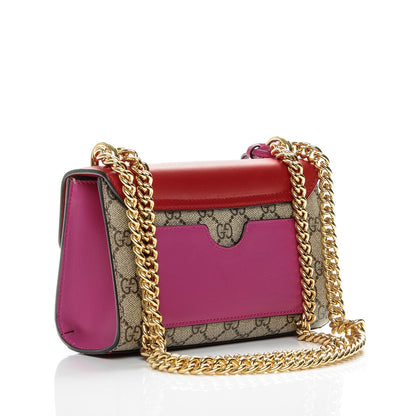 Gucci GG Supreme Monogram Calfskin Small Padlock Shoulder Bag Beige Hibiscus Red New Rosette 4 of 9