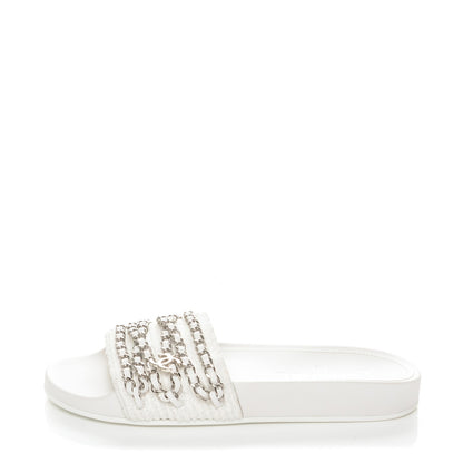 Chanel Tweed Lambskin Chain Flat Sandals 38 White 1 of 7