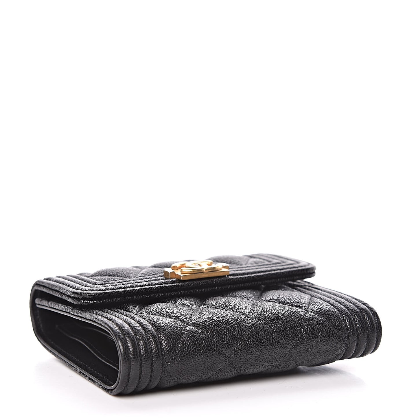 Caviar Quilted Compact Boy Wallet Black