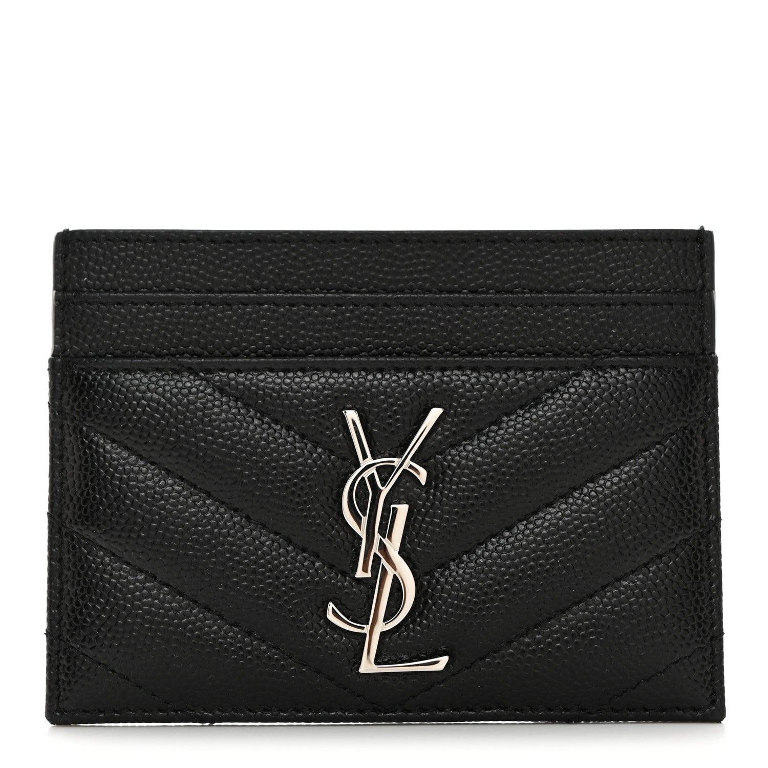 Saint Laurent Grain De Poudre Matelasse Chevron Monogram Credit Card Case Black 1 of 7