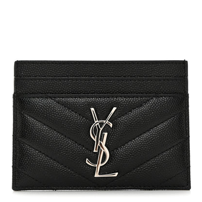 Saint Laurent Grain De Poudre Matelasse Chevron Monogram Credit Card Case Black 1 of 7