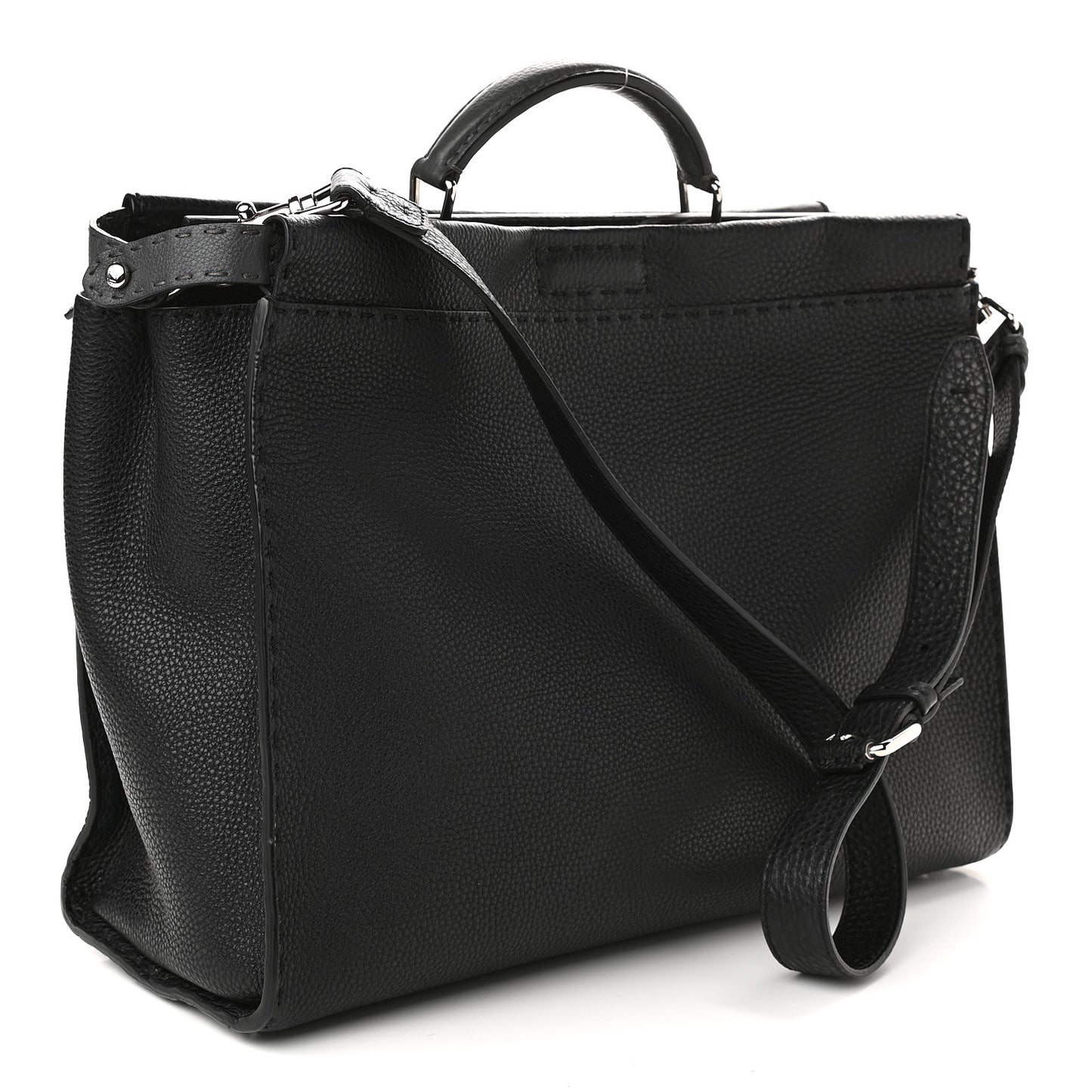 Cuoio Romano Selleria Fendi Stamp Patch Large Mens Peekaboo Iconic Essential Satchel Black Grigio