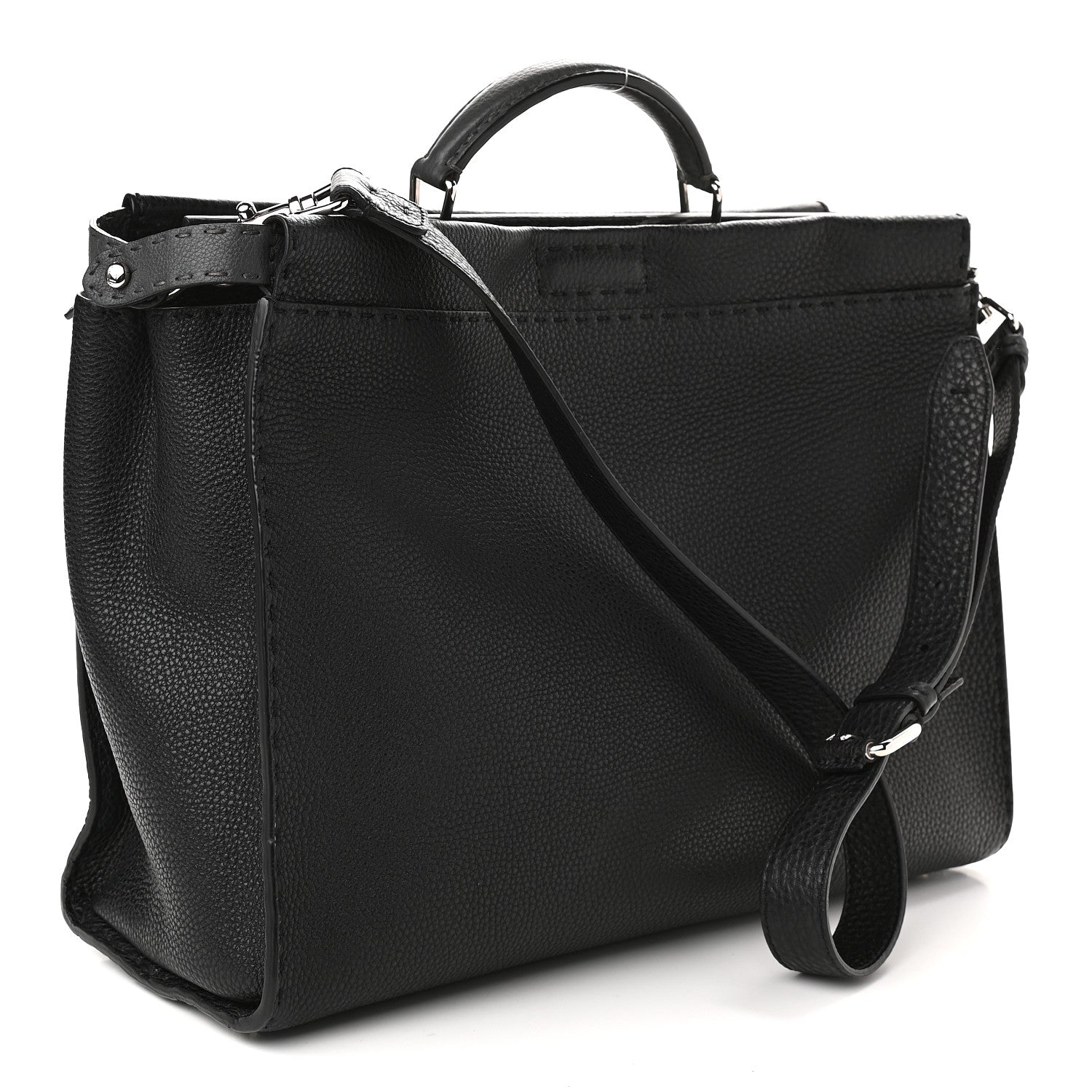 Fendi Cuoio Romano Selleria Fendi Stamp Patch Large Mens Peekaboo Iconic Essential Satchel Black Grigio 3 of 10