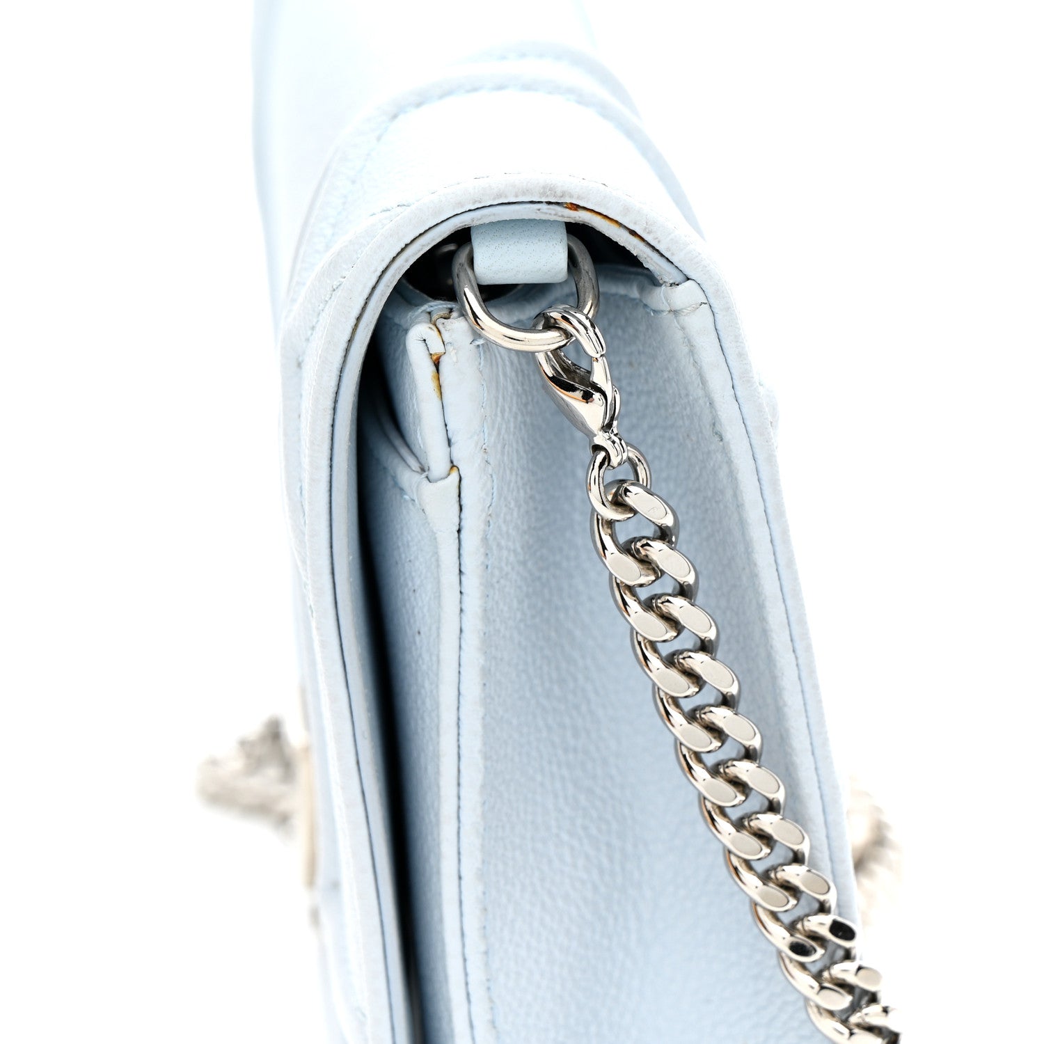 Christian Dior Grained Calfskin Diorama Wallet on Chain Pouch Light Blue 14 of 15