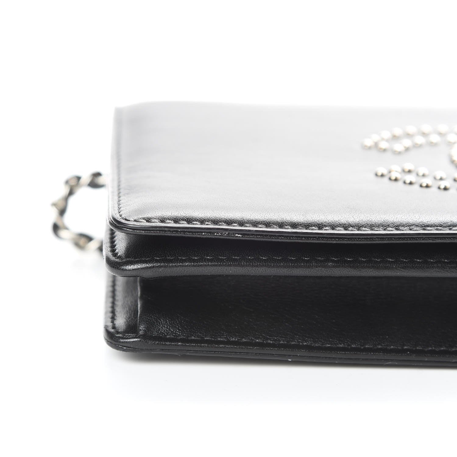 Chanel Lambskin Studded CC Wallet On Chain WOC Black 17 of 19