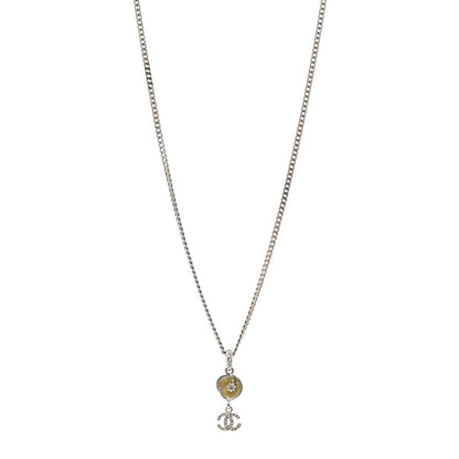 Chanel Metal Resin Crystal CC Camellia Necklace Silver 1 of 6