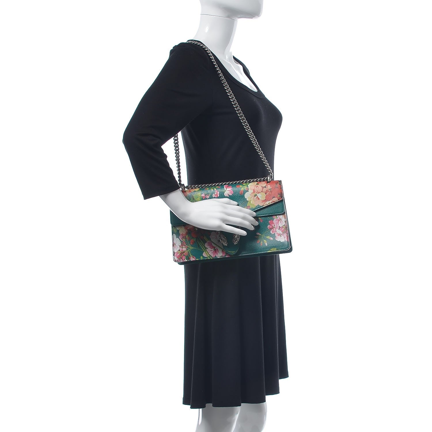 Gucci Calfskin Blooms Print Small Dionysus Shoulder Bag Bright Emerald Multicolor 2 of 8