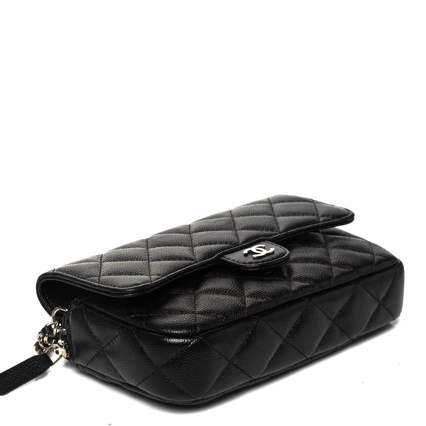 Caviar Quilted Flap Phone Holder With Chain Black