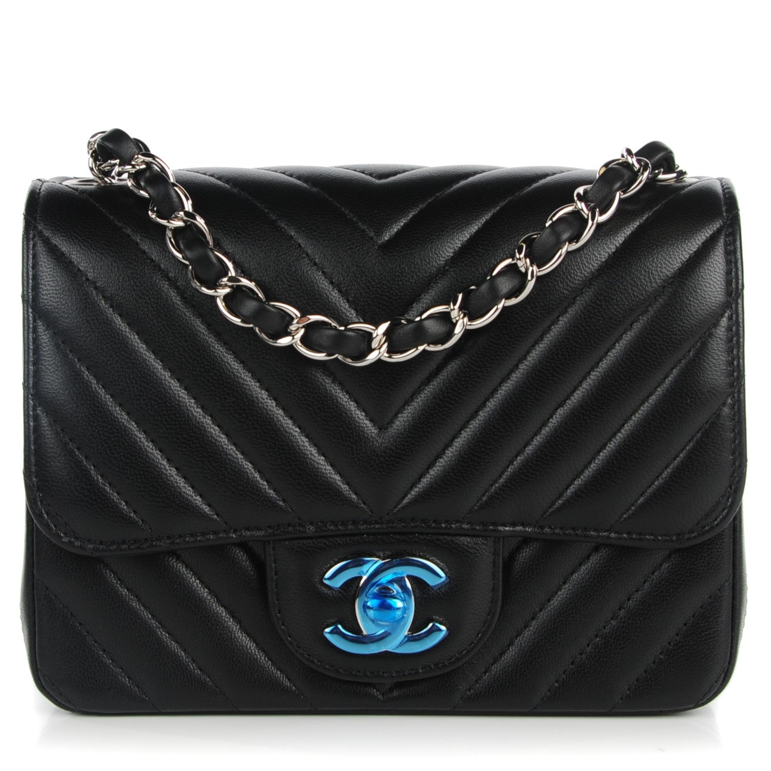 Chanel Lambskin Chevron Quilted Mini Square Flap Black 1 of 8