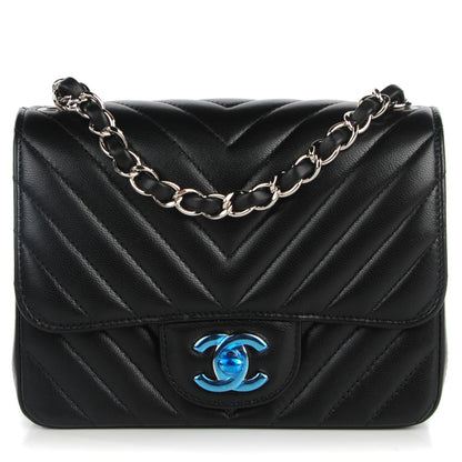 Chanel Lambskin Chevron Quilted Mini Square Flap Black 1 of 8