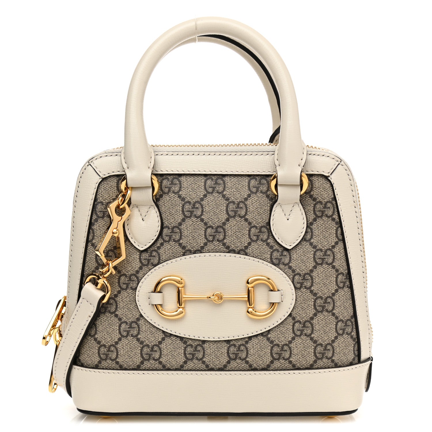 Gucci GG Supreme Monogram Azalea Calfskin Mini Horsebit 1955 Top Handle Bag Beige Ebony Mystic White 1 of 13