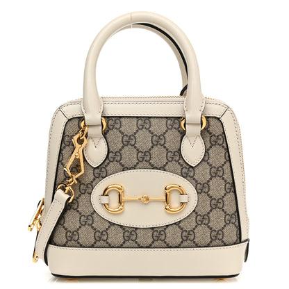 Gucci GG Supreme Monogram Azalea Calfskin Mini Horsebit 1955 Top Handle Bag Beige Ebony Mystic White 1 of 13