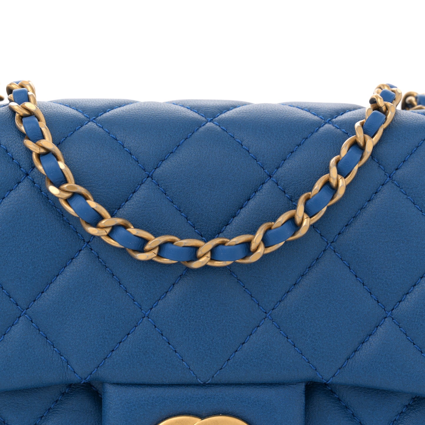 Lambskin Quilted Mini Pearl Crush Flap Blue