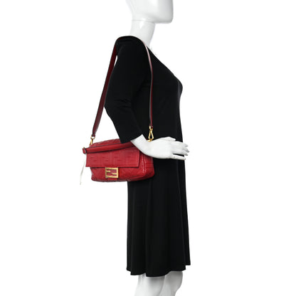 Fendi Nappa FF 1974 Embossed Baguette Fragola 2 of 10