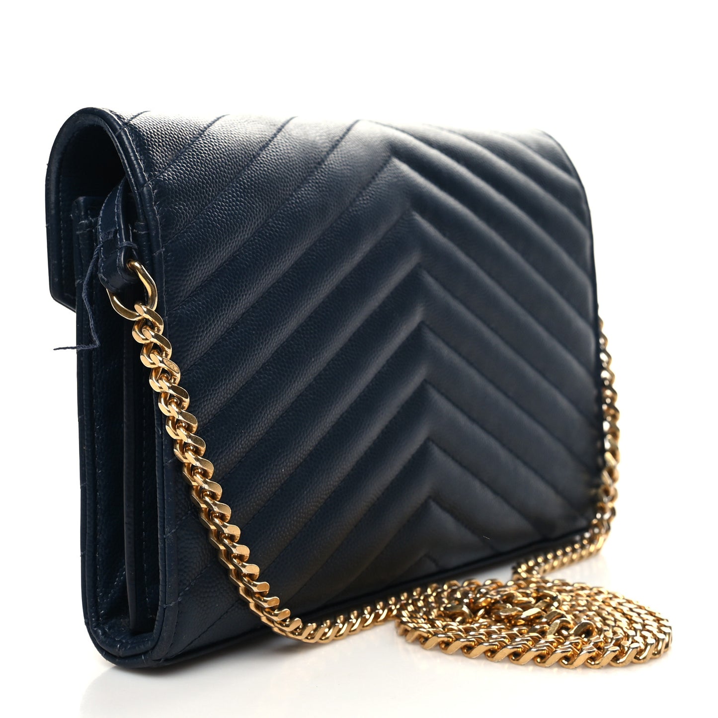 Grain De Poudre Matelasse Chevron Monogram Chain Wallet Navy