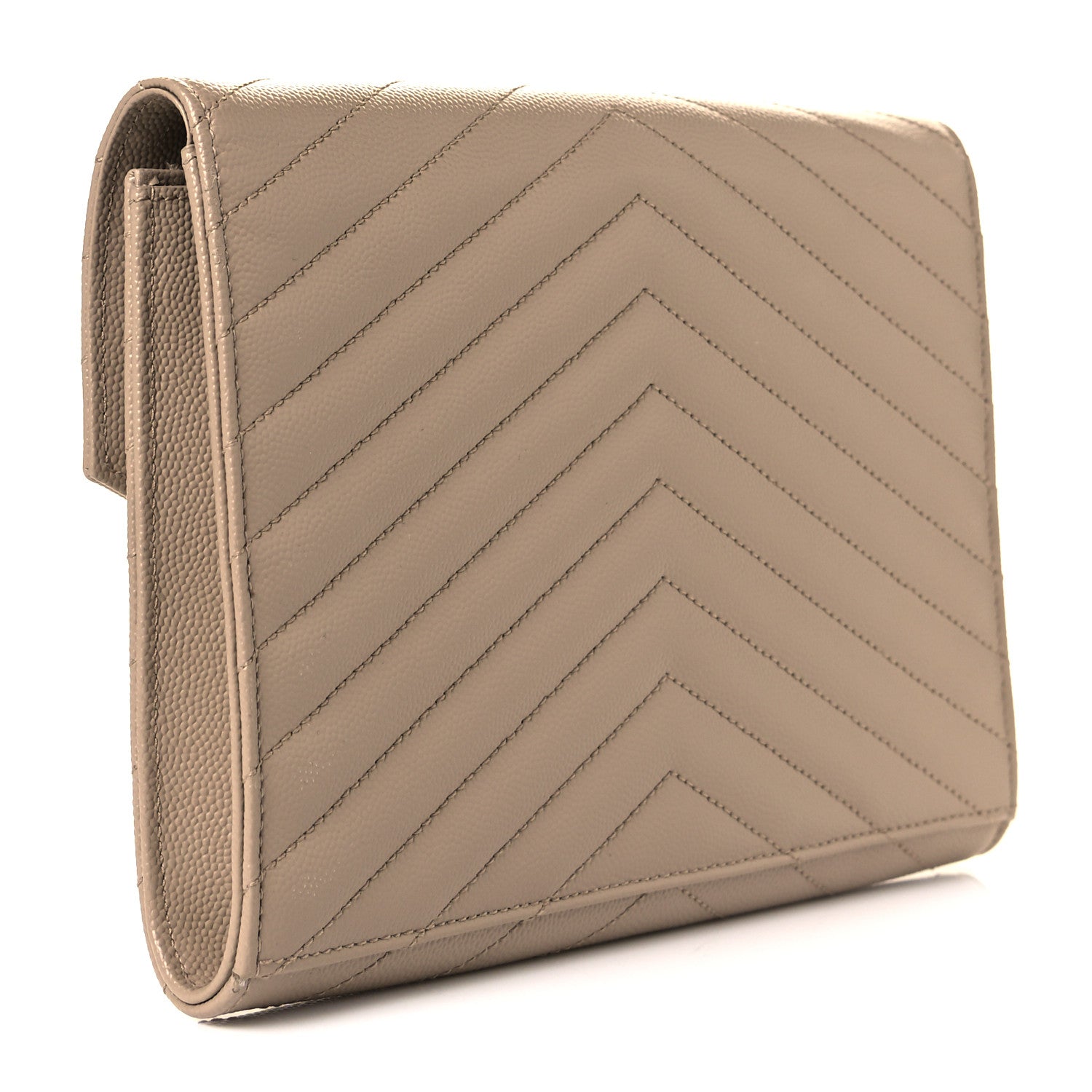 Saint Laurent Grain De Poudre Matelasse Chevron Monogram Envelope Clutch Dark Beige 2 of 6