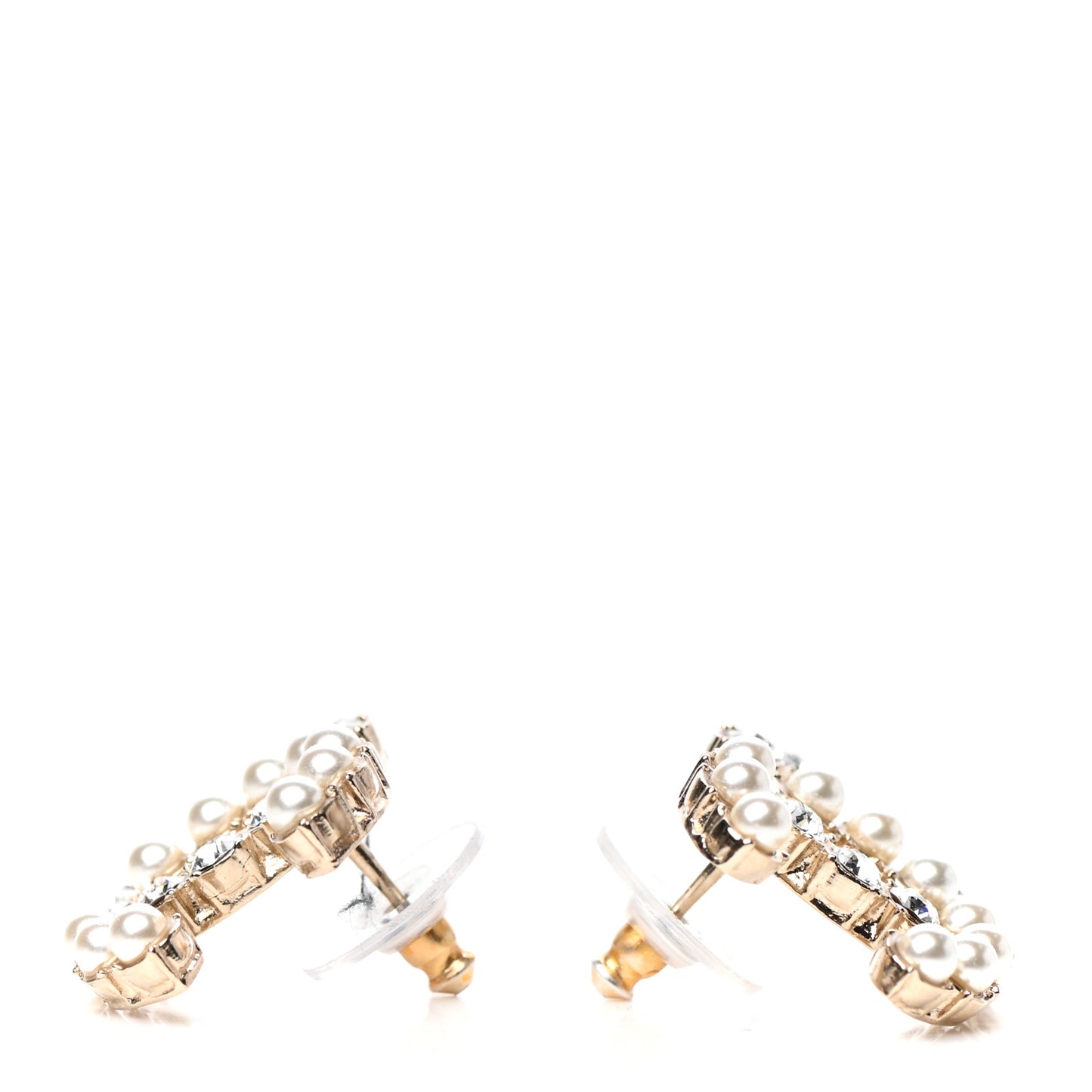 Crystal Pearl CC Dazzling Domino Earrings Gold