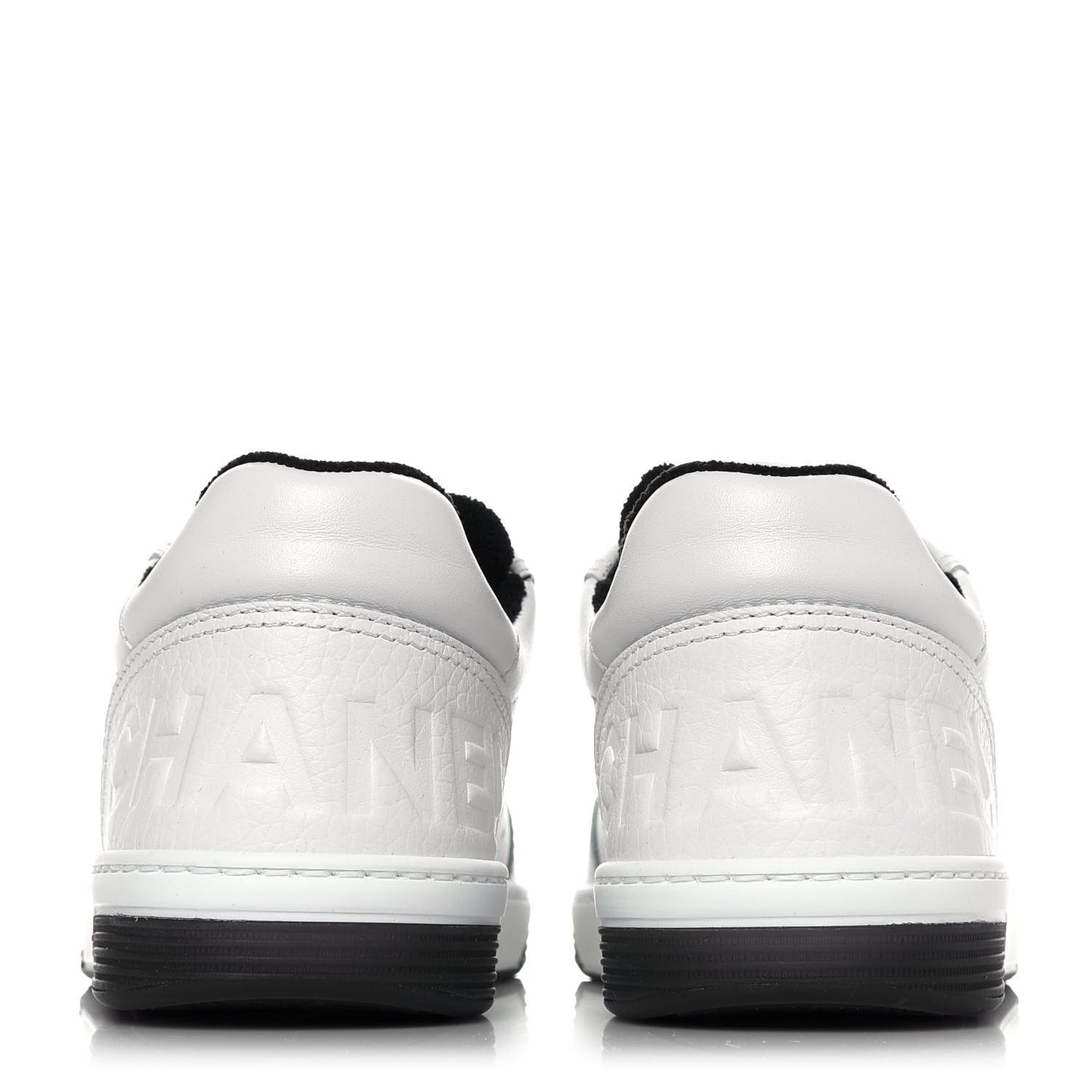 Grained Calfskin Fabric Womens Logo Sneakers 38.5 White Black