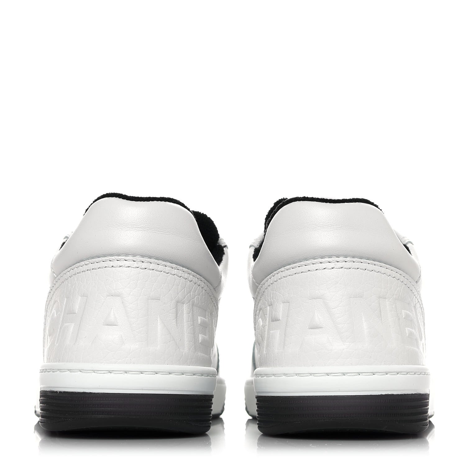 Chanel Grained Calfskin Fabric Womens Logo Sneakers 38.5 White Black 5 of 10