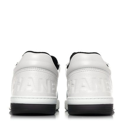 Chanel Grained Calfskin Fabric Womens Logo Sneakers 38.5 White Black 5 of 10