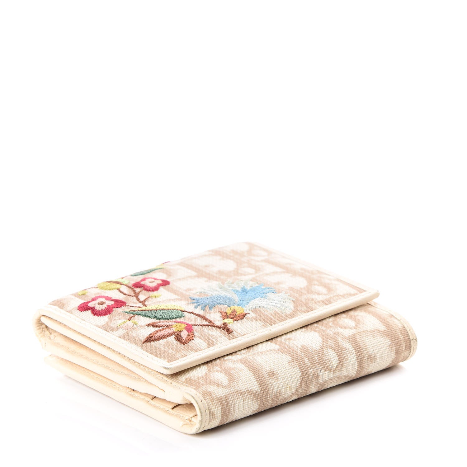 Christian Dior Monogram Vintage Flowers Compact Wallet Beige 3 of 13